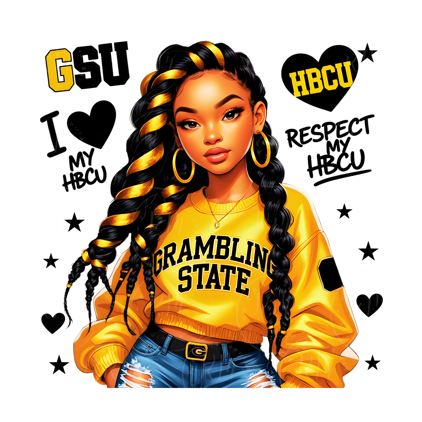 Grambling State University Clipart: Black Woman PNG, HBCU Design (Digital Download)