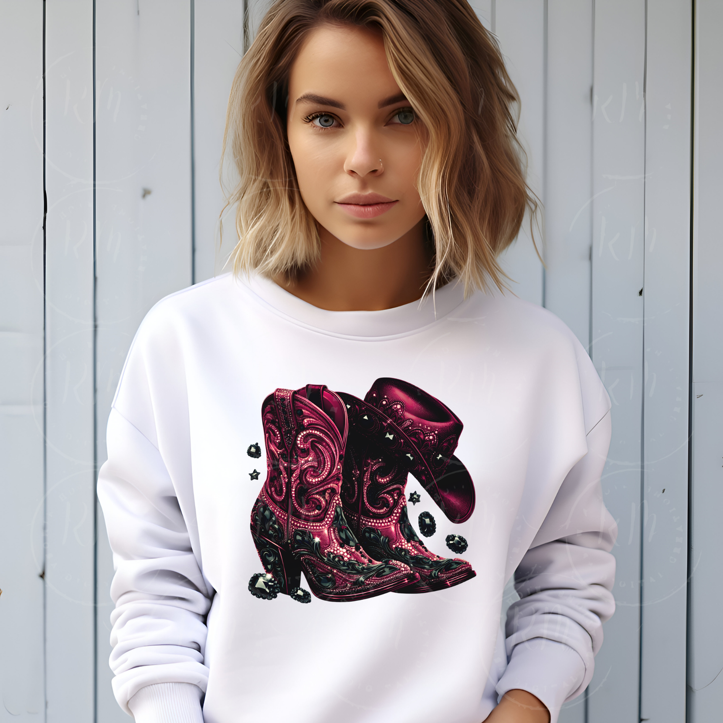 Burgundy Denim and Black Rhinestone Cowgirl Boots PNG: Western Clipart (Digital Download)