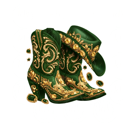Green And Gold Rhinestone Cowgirl Boots PNG: Western Clipart (Digital Download)