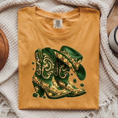 Green And Gold Rhinestone Cowgirl Boots PNG: Western Clipart (Digital Download)