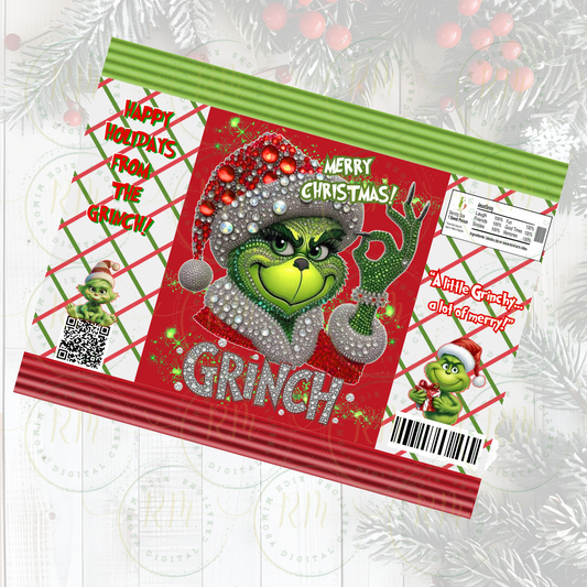 Grinch Merry Christmas Plaid Chip Bag Template | Christmas Party Favor Printable | Canva Editable Design