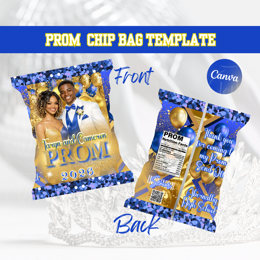 2026 Prom Chip Bag Template: Blue, Gold and White Prom Favor (Digital Download)