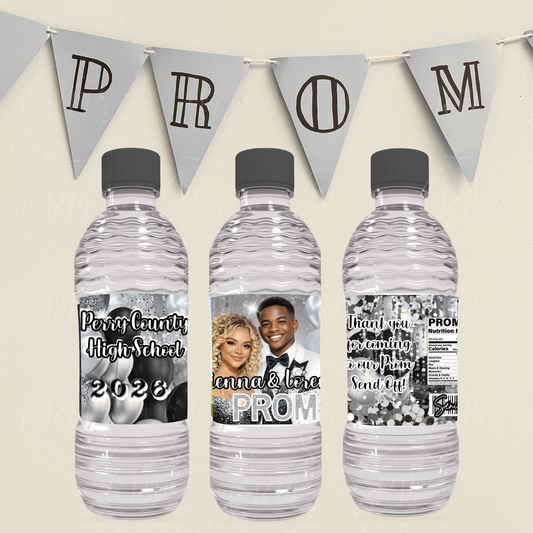 Editable Prom Send Off Water Bottle Label, Black Silver Party Favor (Digital Download)