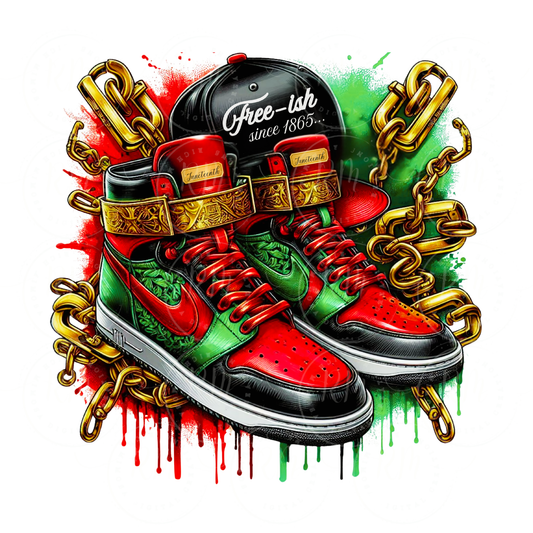 Free-ish Since 1865 Juneteenth Sneaker PNG | Afrocentric Streetwear Design | Red Green Black Digital Download