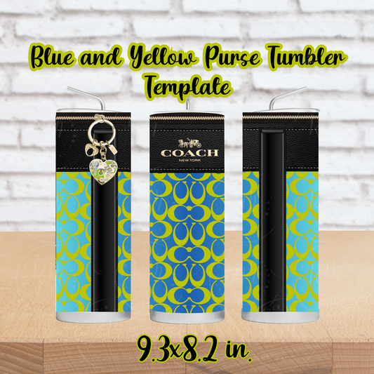 Purse Tumbler Template, Blue and Yellow Designer Purse, Editable Tumbler Template, Custom Digital Purse Wrap, Gift for Her, Canva DIY