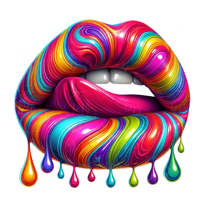 Dripping Multicolor Lips PNG | Glossy Rainbow Lip Clipart | Colorful Lip Art | Sublimation Design | Digital Download