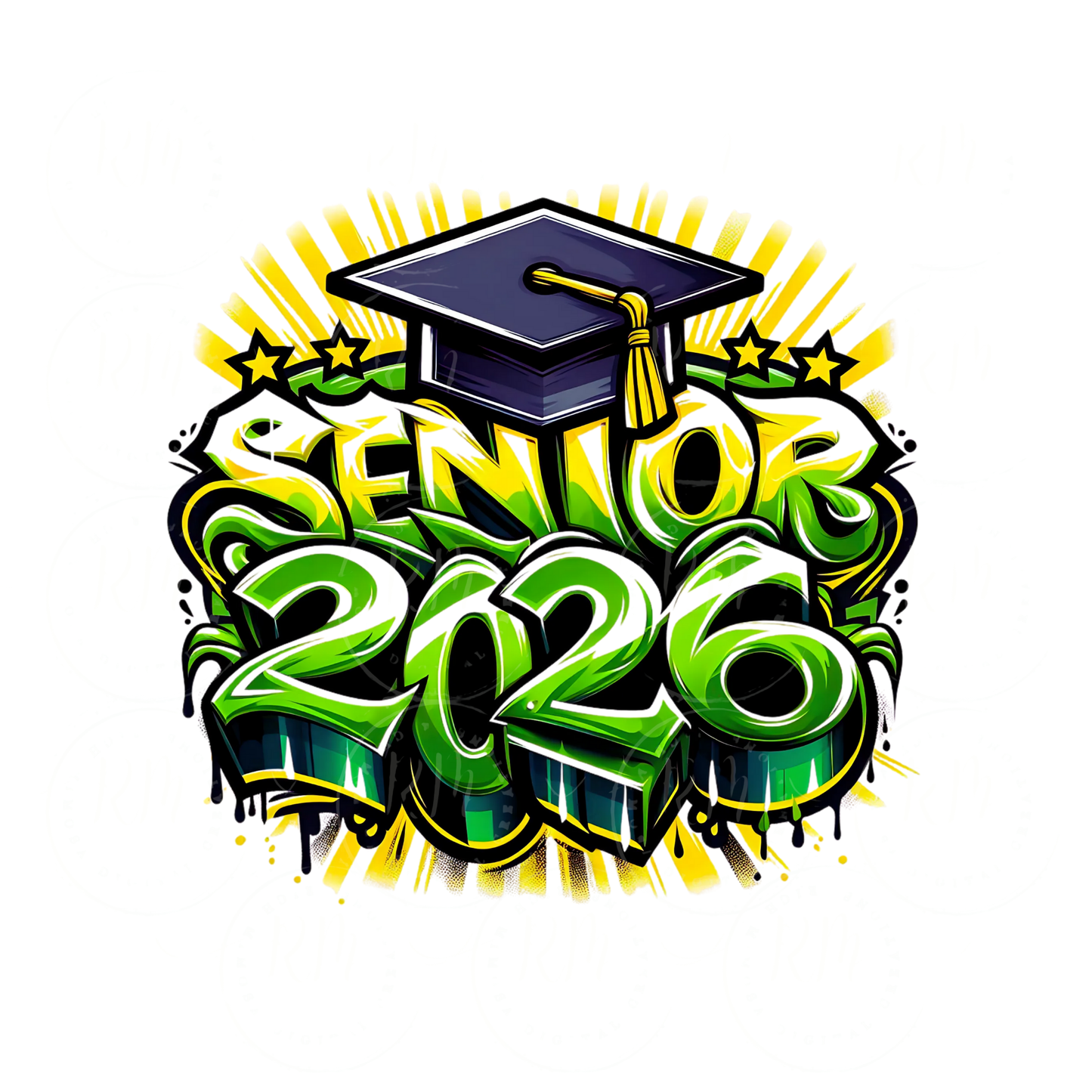 Senior 2026 Clipart: Green and Gold Graffiti Senior Clipart, Digital Download