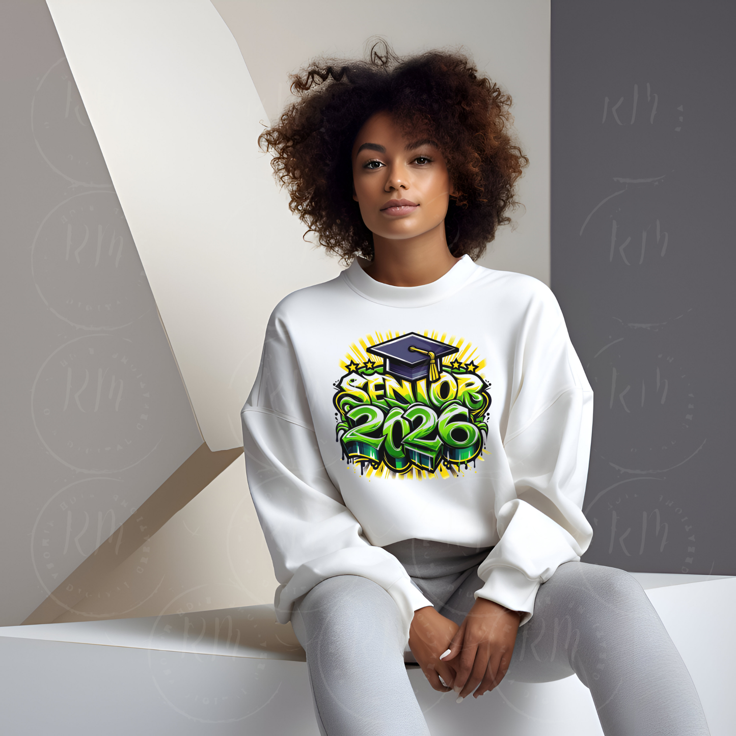 Senior 2026 Clipart: Green and Gold Graffiti Senior Clipart, Digital Download