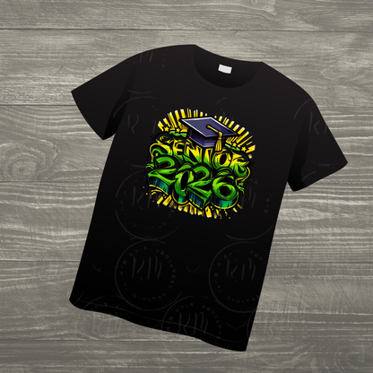 Senior 2026 Clipart: Green and Gold Graffiti Senior Clipart, Digital Download