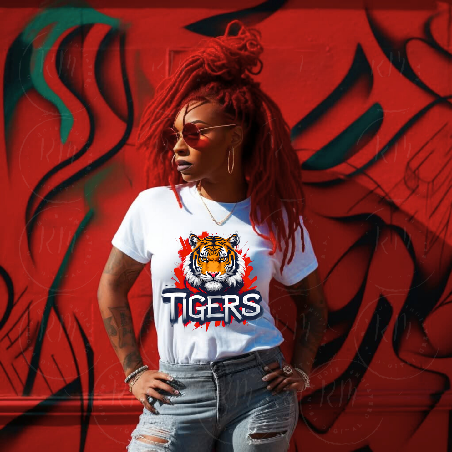 Jackson State Inspired Tiger Mascot Clipart – Bold JSU Spirit Animal Design with Red Splash Background