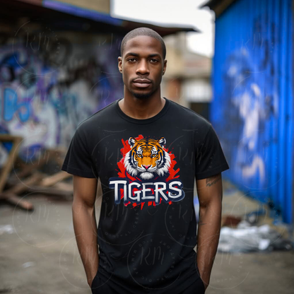 Jackson State Inspired Tiger Mascot Clipart – Bold JSU Spirit Animal Design with Red Splash Background