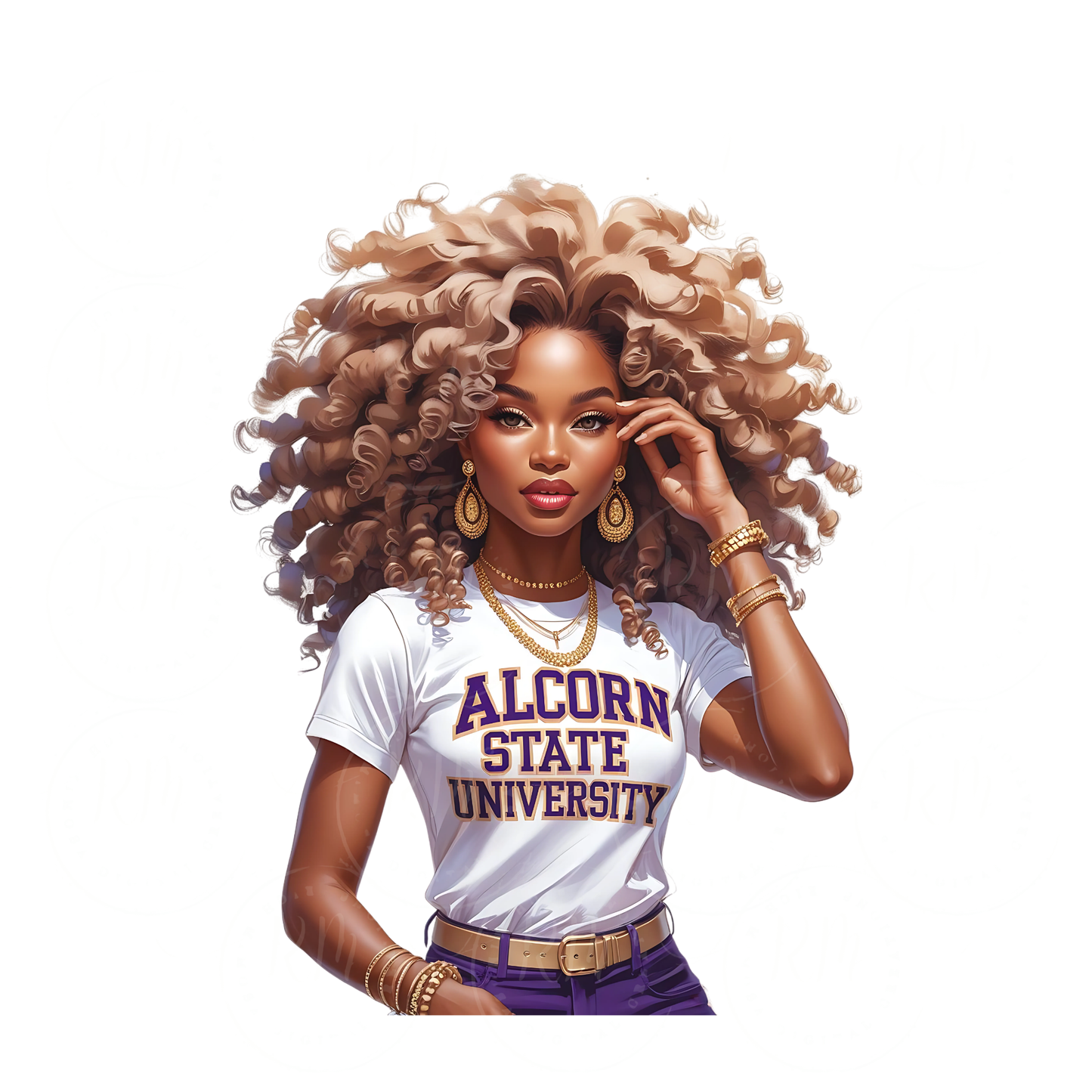 Alcorn State University PNG | Black Woman Clipart with Afro Curls | HBCU Pride Digital Download | Sublimation & Craft Design