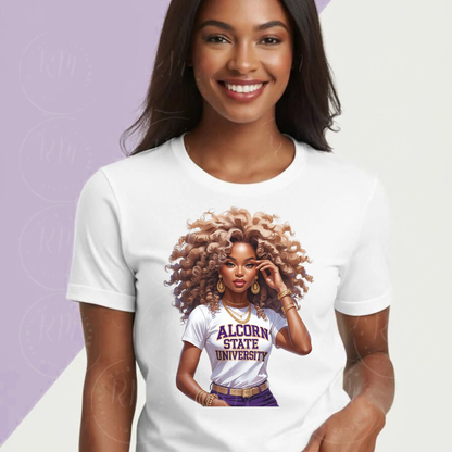 Alcorn State University PNG | Black Woman Clipart with Afro Curls | HBCU Pride Digital Download | Sublimation & Craft Design