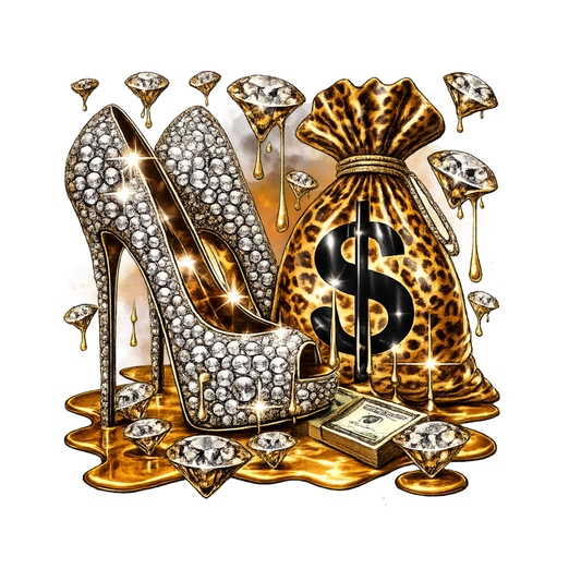 Animal Print Rhinestone Heels & Money Bag PNG | Glam Boss Babe Clipart (Digital Download)