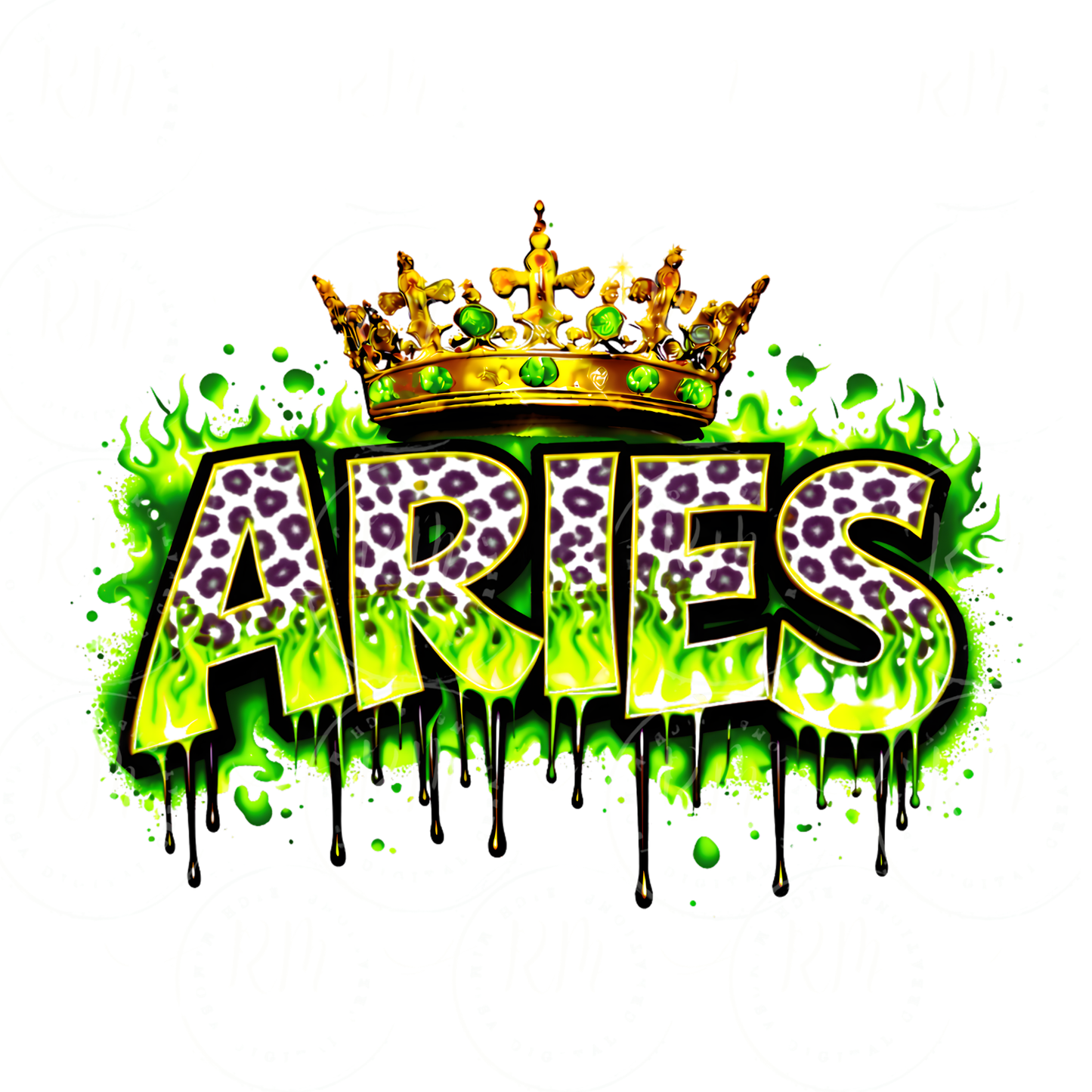 Aries Gold Crown PNG | Dripping Graffiti Zodiac Design (Digital Download)