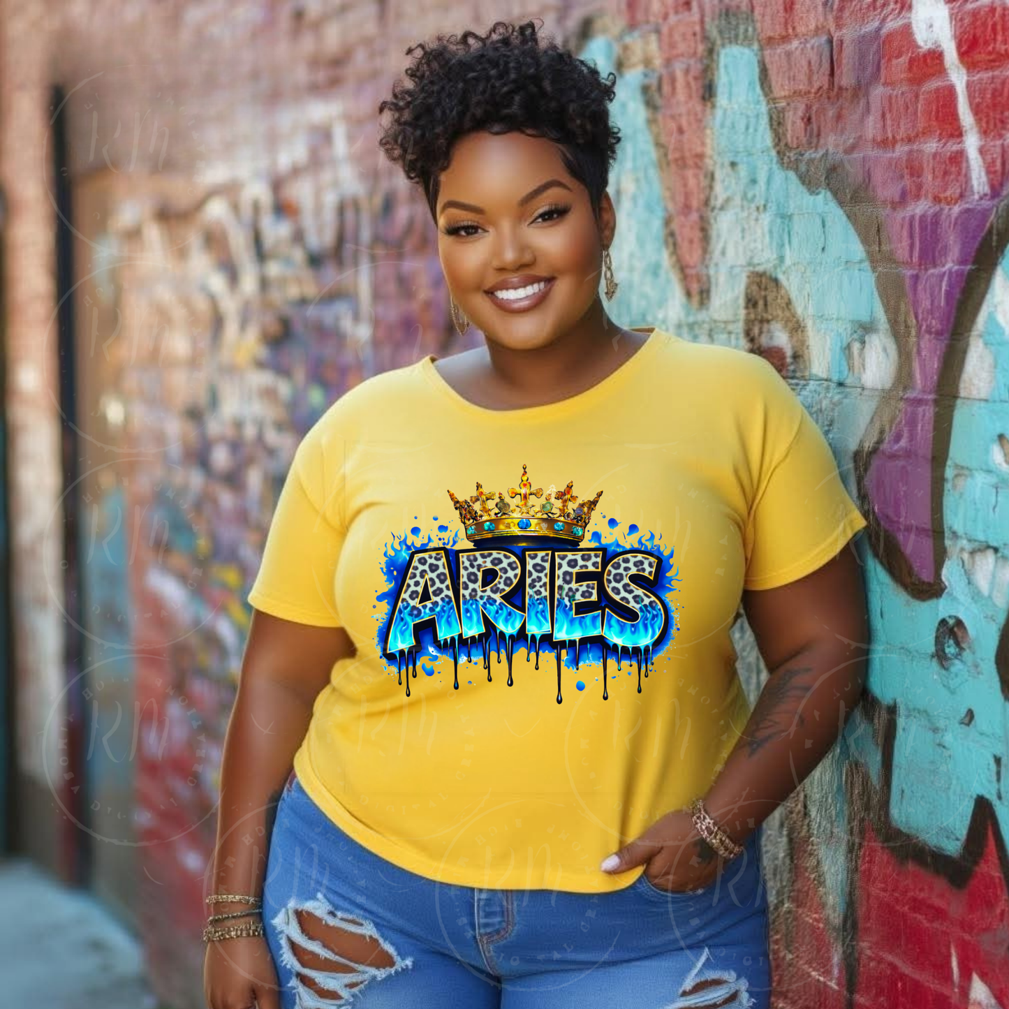 Aries Queen King PNG | Fiery Turquoise Leopard Graffiti Crown Graphic (Digital Download)