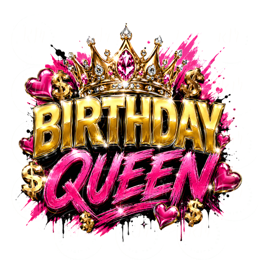 Birthday Queen PNG | Gold and Pink Birthday Design | Glam Birthday Girl PNG | Crown Birthday Sublimation | Birthday Shirt Design