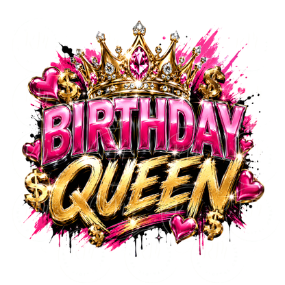 Birthday Queen PNG | Pink and Gold Birthday Design | Glam Birthday Girl PNG | Crown Birthday Sublimation | Birthday Shirt Design