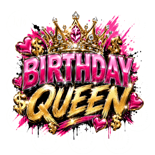 Birthday Queen PNG | Pink and Gold Birthday Design | Glam Birthday Girl PNG | Crown Birthday Sublimation | Birthday Shirt Design