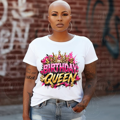 Birthday Queen PNG | Pink and Gold Birthday Design | Glam Birthday Girl PNG | Crown Birthday Sublimation | Birthday Shirt Design