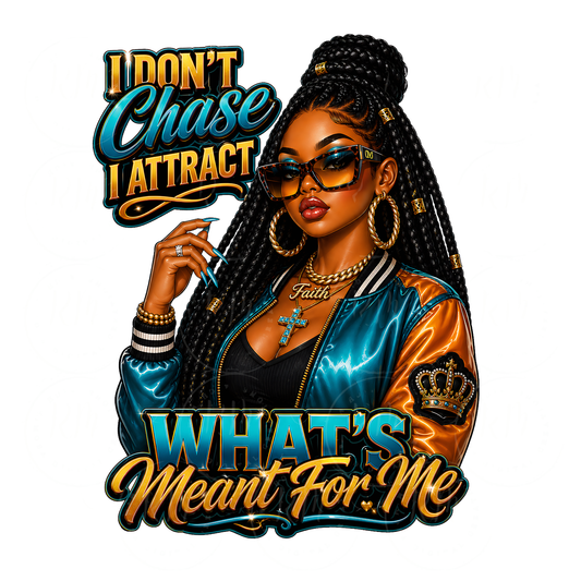 I Don’t Chase I Attract PNG, Black Girl Luxury Streetwear Design, Glam Urban Fashion Graphic, DTF Transfer, Sublimation PNG Download