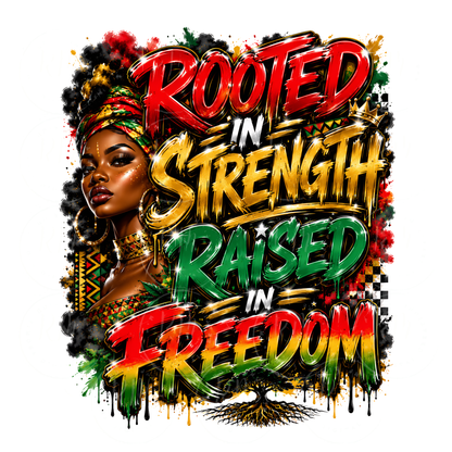 Rooted In Strength Raised In Freedom PNG, Black Excellence Sublimation Design, Afrocentric Graffiti Art, Juneteenth PNG, Black Woman PNG