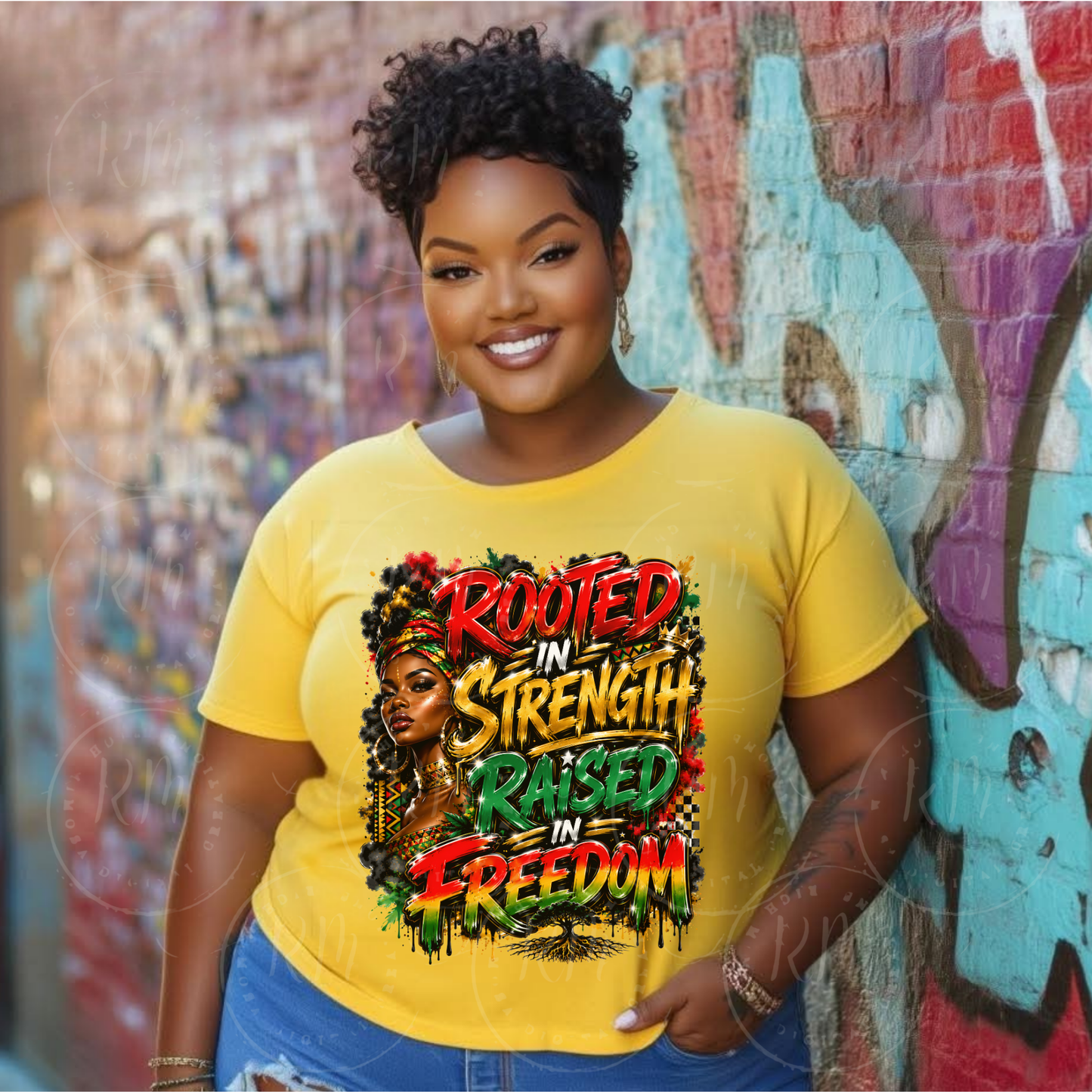 Rooted In Strength Raised In Freedom PNG, Black Excellence Sublimation Design, Afrocentric Graffiti Art, Juneteenth PNG, Black Woman PNG