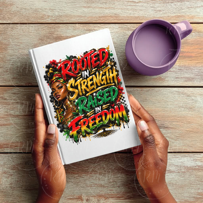 Rooted In Strength Raised In Freedom PNG, Black Excellence Sublimation Design, Afrocentric Graffiti Art, Juneteenth PNG, Black Woman PNG