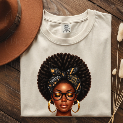 Black Teacher PNG, Afro Teacher Design, Educate Inspire Empower, Teacher Sublimation PNG, Black Woman Teacher Clipart
