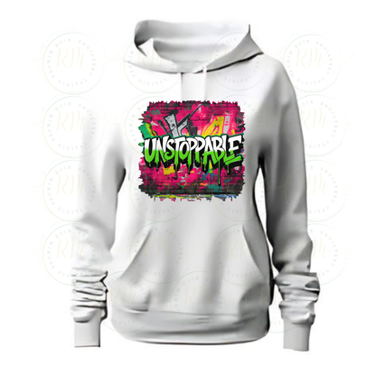UNSTOPPABLE Graffiti Wall Art PNG – Pink and Green Multicolor Drip Typography, Urban Street Art Printable, Sublimation Design