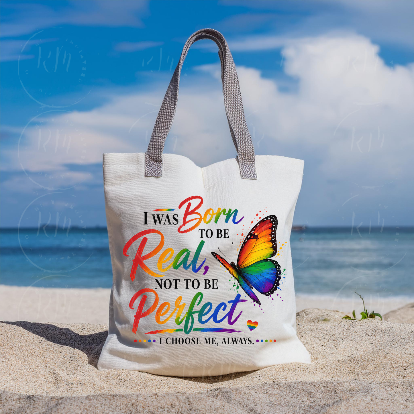 I Was Born To Be Real Not To Be Perfect PNG | LGBTQ Pride Sublimation Design | Rainbow Butterfly PNG | Self Love Pride Quote