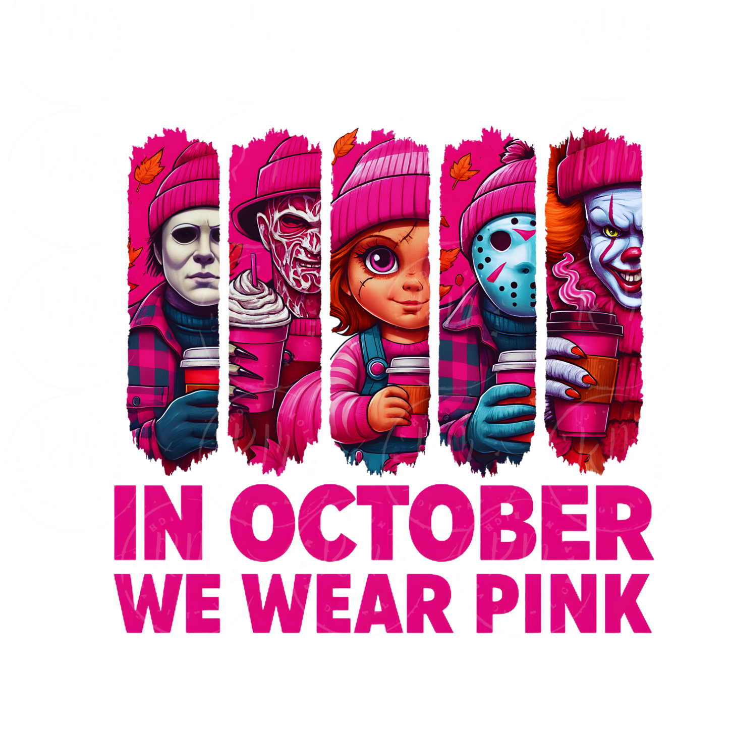In October We Wear Pink Clipart | Horror Style Pink PNG | Halloween Breast Cancer Awareness Digital Download | Sublimation Art