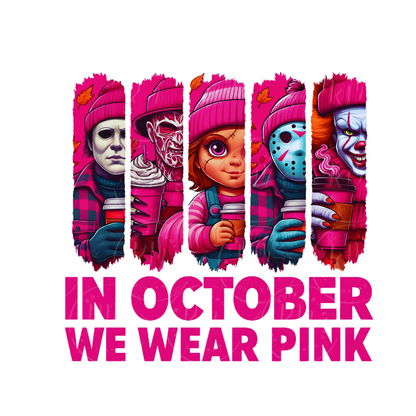 In October We Wear Pink Clipart | Horror Style Pink PNG | Halloween Breast Cancer Awareness Digital Download | Sublimation Art