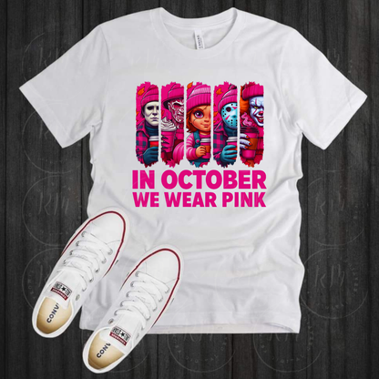 In October We Wear Pink Clipart | Horror Style Pink PNG | Halloween Breast Cancer Awareness Digital Download | Sublimation Art
