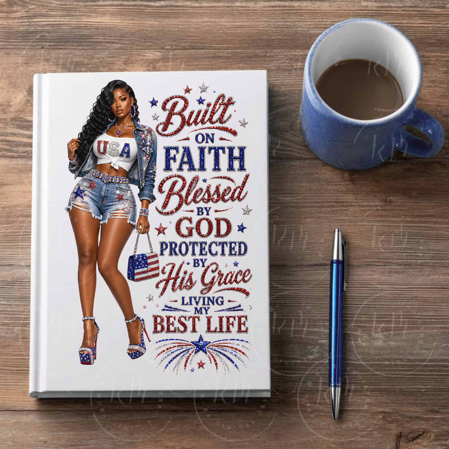 Built on Faith Blessed by God Patriotic PNG | African American Woman | 4th of July Sublimation Design | USA T-Shirt Graphic