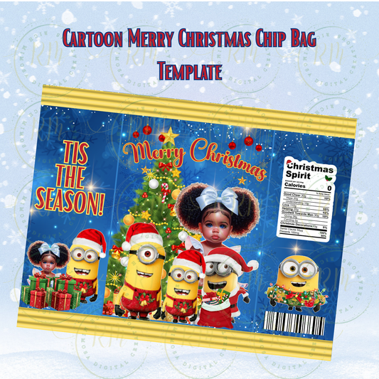 Editable Christmas Chip Bag Template | Cartoon Christmas Party Favor | Instant Download Printable | No Crimp Tool Needed