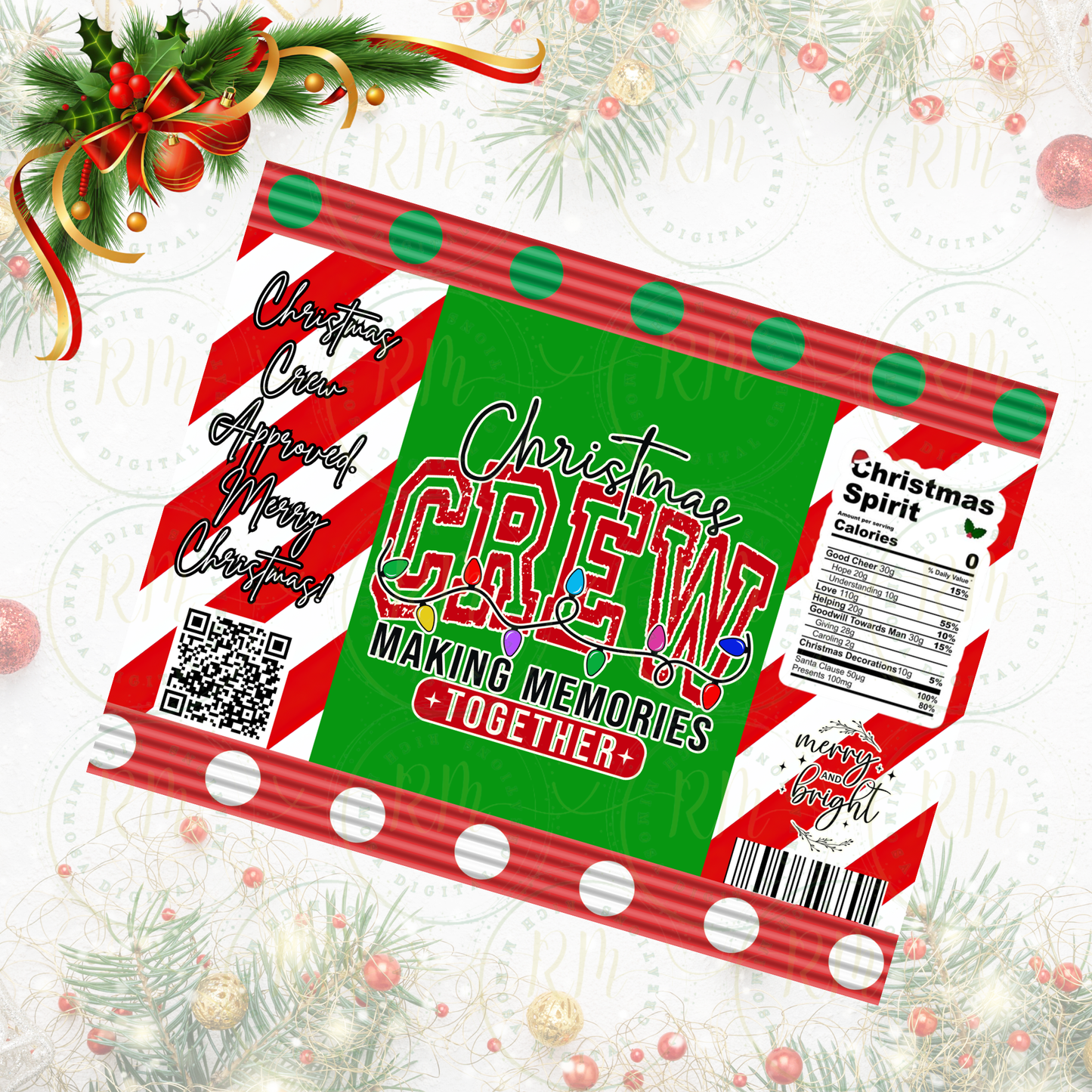 Christmas Crew Chip Bag Template | Editable Holiday Party Favor | Canva Template