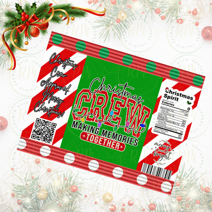 Christmas Crew Chip Bag Template | Editable Holiday Party Favor | Canva Template