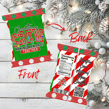 Christmas Crew Chip Bag Template | Editable Holiday Party Favor | Canva Template