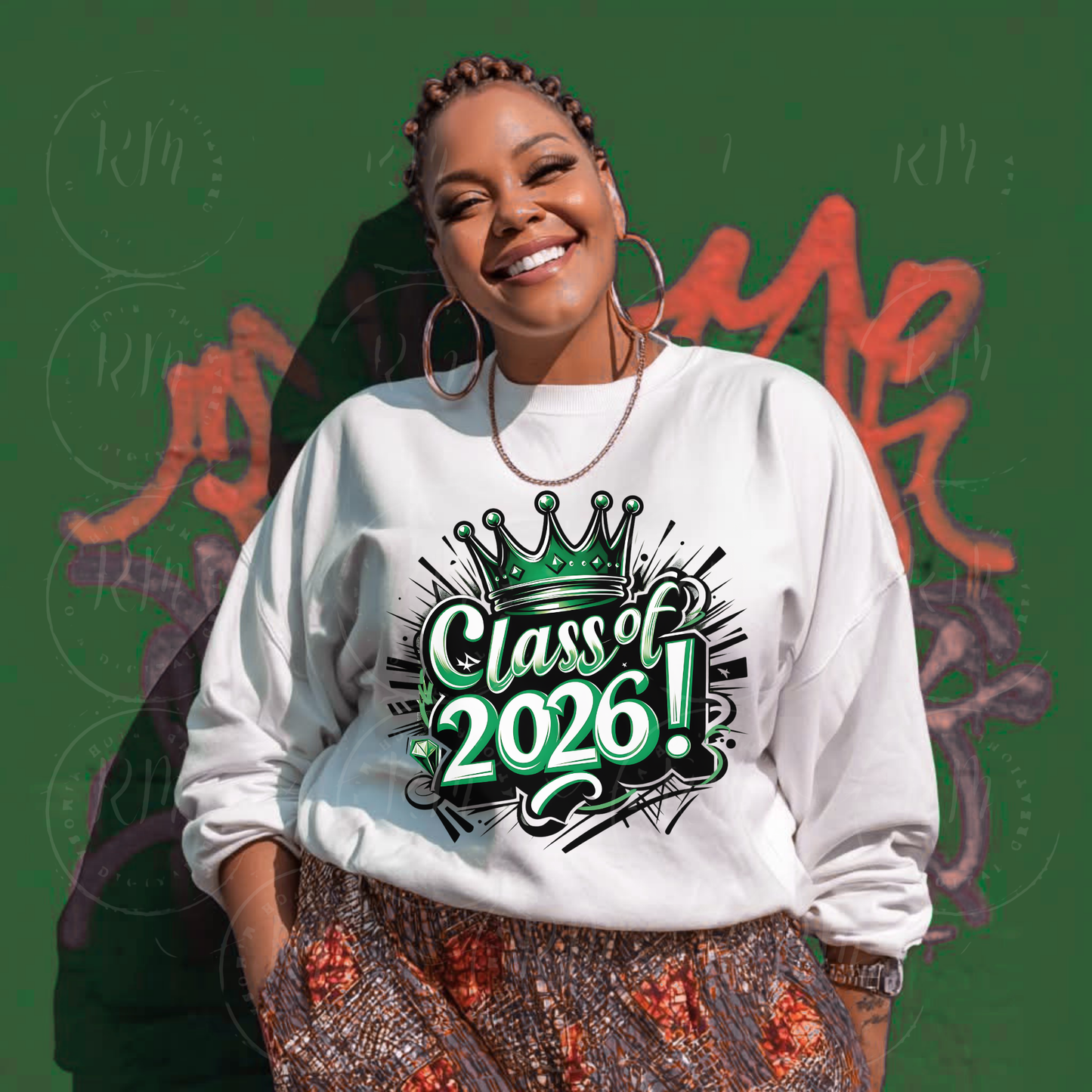 Class of 2026 Clipart Green & White Graphics Digital Download for Graduation Decor and Invitations