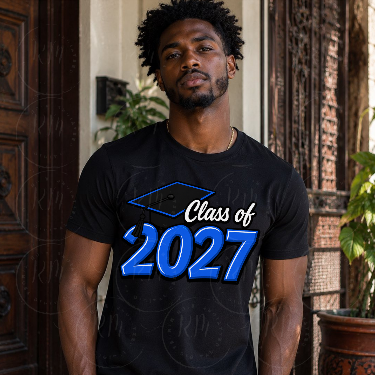Class of 2027 PNG, Graduation PNG, Senior 2027 Sublimation Design, Blue, Black and White Grad Cap PNG, Graduate Shirt Design Download