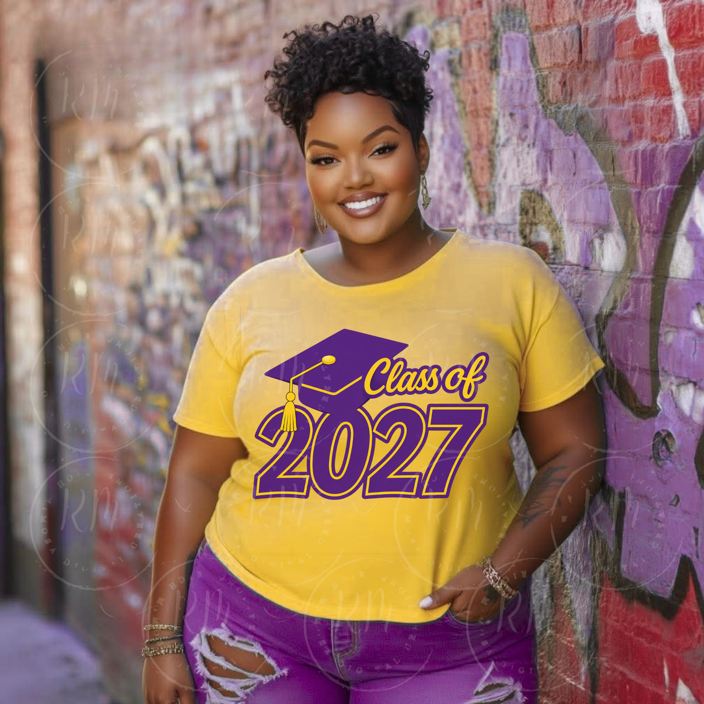 Class of 2027 PNG, Graduation PNG, Senior 2027 Sublimation Design, Purple And Yellow Grad Cap PNG, Graduate Shirt Design Download
