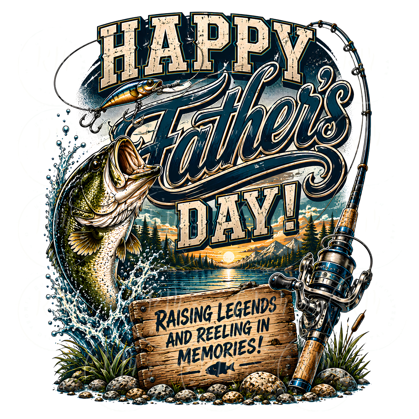 Happy Father's Day Fishing PNG | Bass Fishing Dad Shirt Design | Father's Day Angler Graphic | Fishing Lover Sublimation PNG