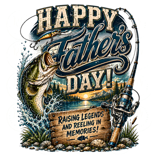 Happy Father's Day Fishing PNG | Bass Fishing Dad Shirt Design | Father's Day Angler Graphic | Fishing Lover Sublimation PNG
