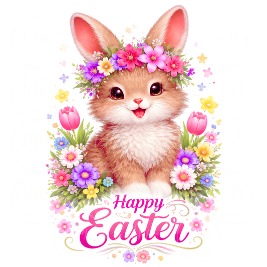Freebie Friday Happy Easter Bunny PNG, Cute Floral Bunny Clipart, Spring Easter Design, Sublimation PNG, Resell Allowed