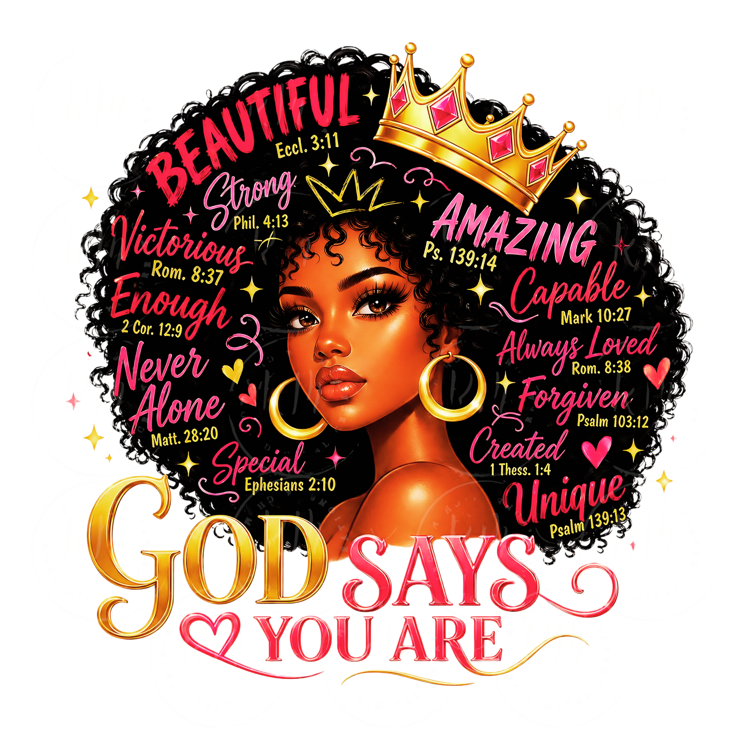 God Says You Are PNG, Black Woman Affirmation PNG, Christian Faith Sublimation Design, Afro Queen PNG, Inspirational Bible Quote Clipart