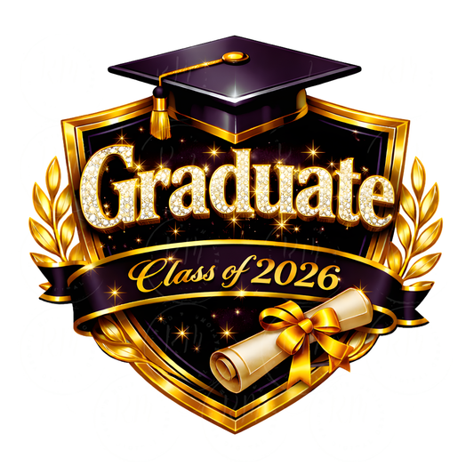 Graduate Class of 2026 PNG, Black Gold Bling Graduation Design (Digital Download)