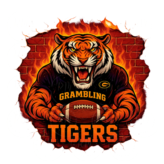 Grambling Tigers Football PNG: Fiery HBCU Sports Design (Digital Download)
