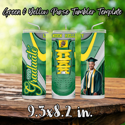 Shoelace Graduation Editable Green and Yellow Canva Tumbler Template