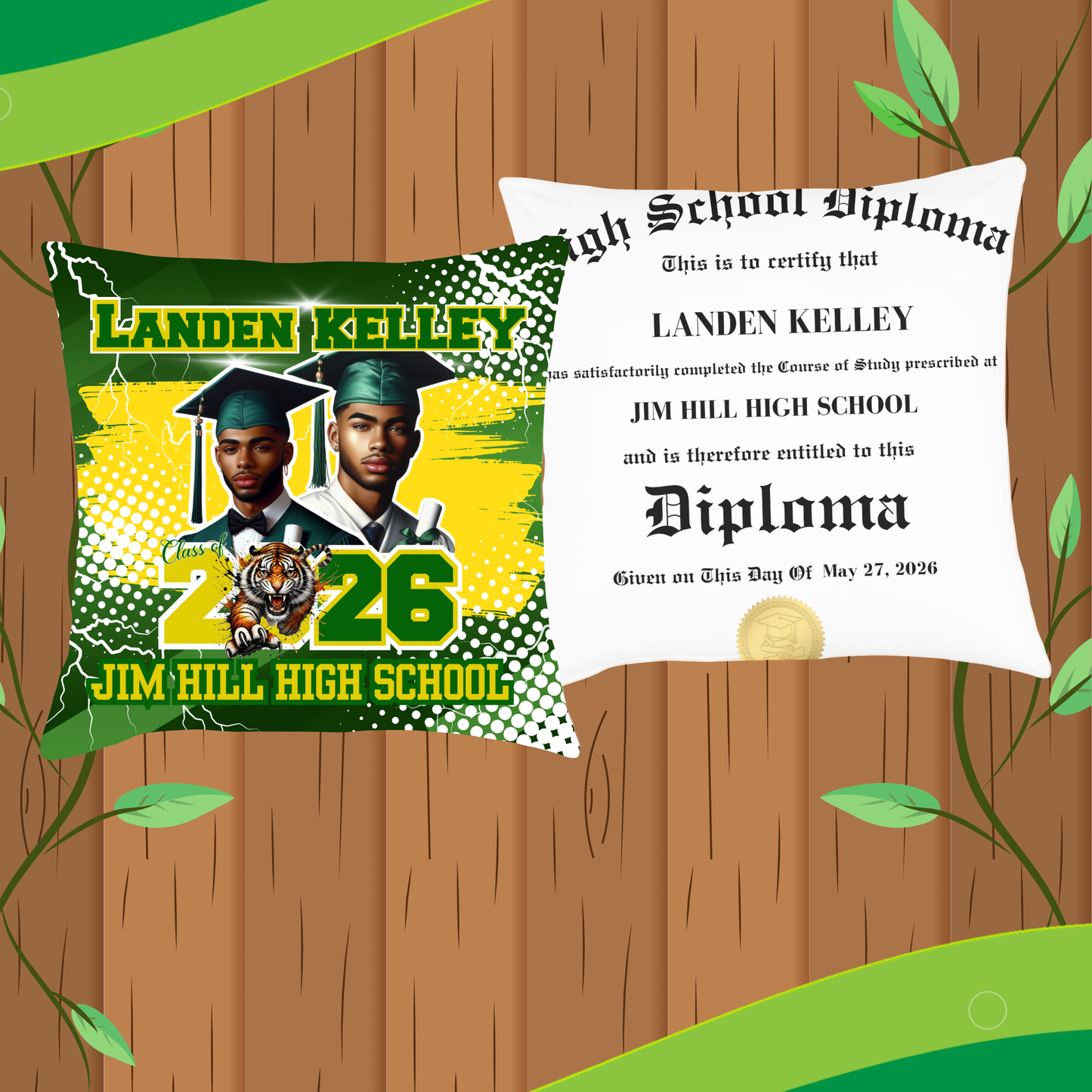Graduate Pillow, Editable Graduation Pillow Template, Green Custom 2026 Grad Pillow, Canva DIY Grad Gift, Custom Grad Double Sided Pillow